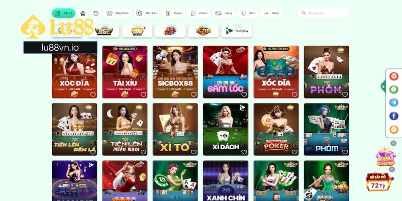 Vô vàn sảnh game bài đổi thưởng tiền thật chất tại Lu88
